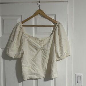 H&M puff sleeve linen blend top XL